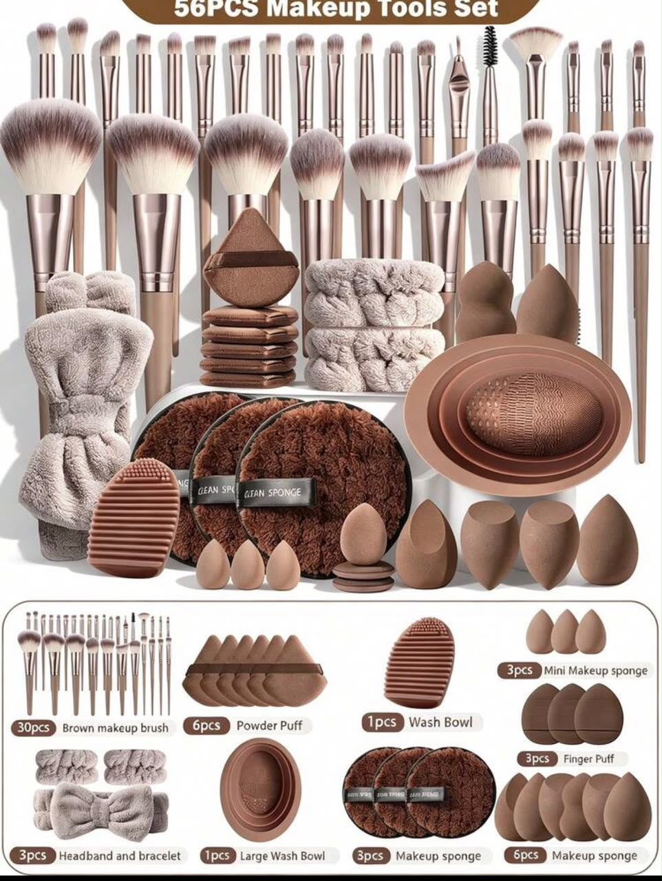 Set makeup 56 pièces- Pinceaux & Éponges